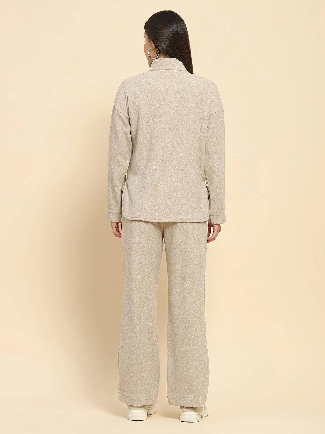 Beige Solid Relaxed Winter Nightsuit - Global Republic