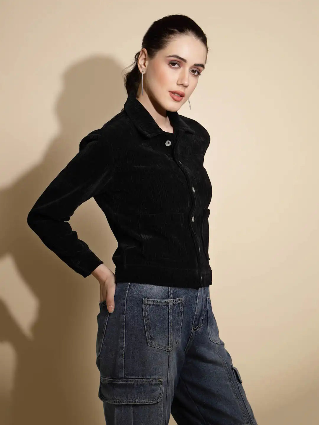 Black Corduroy Suede Jacket - Global Republic