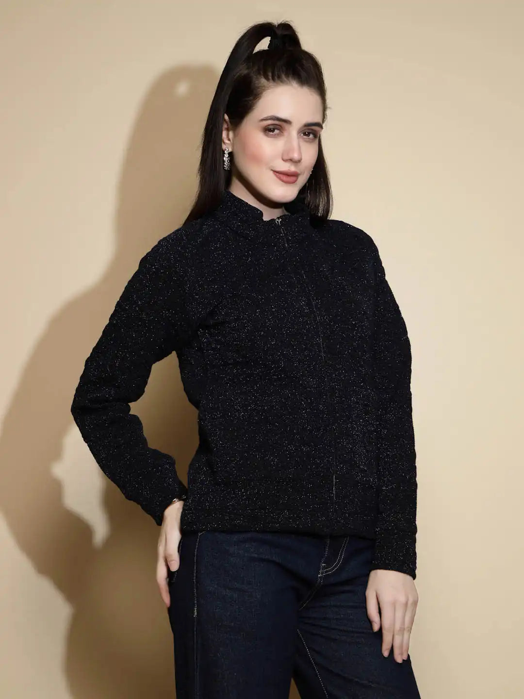 Navy Blue Solid Acrylic Sweatshirt - Global Republic