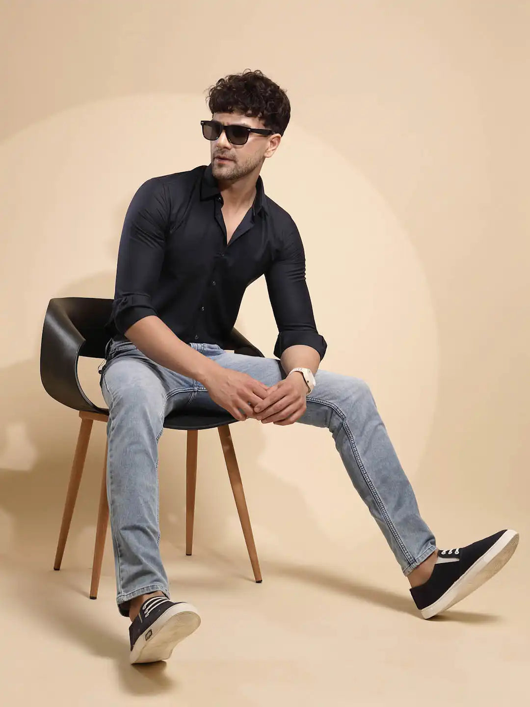 Light Blue Solid Cotton Blend Jeans - Global Republic