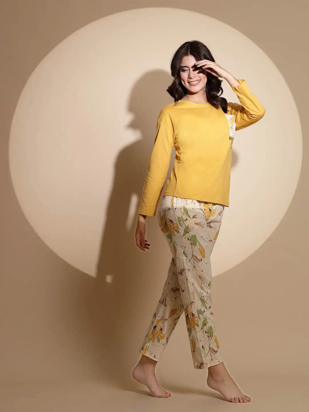 Yellow Hosiery Solid Top & Pyjama Night Suit Set - Global Republic