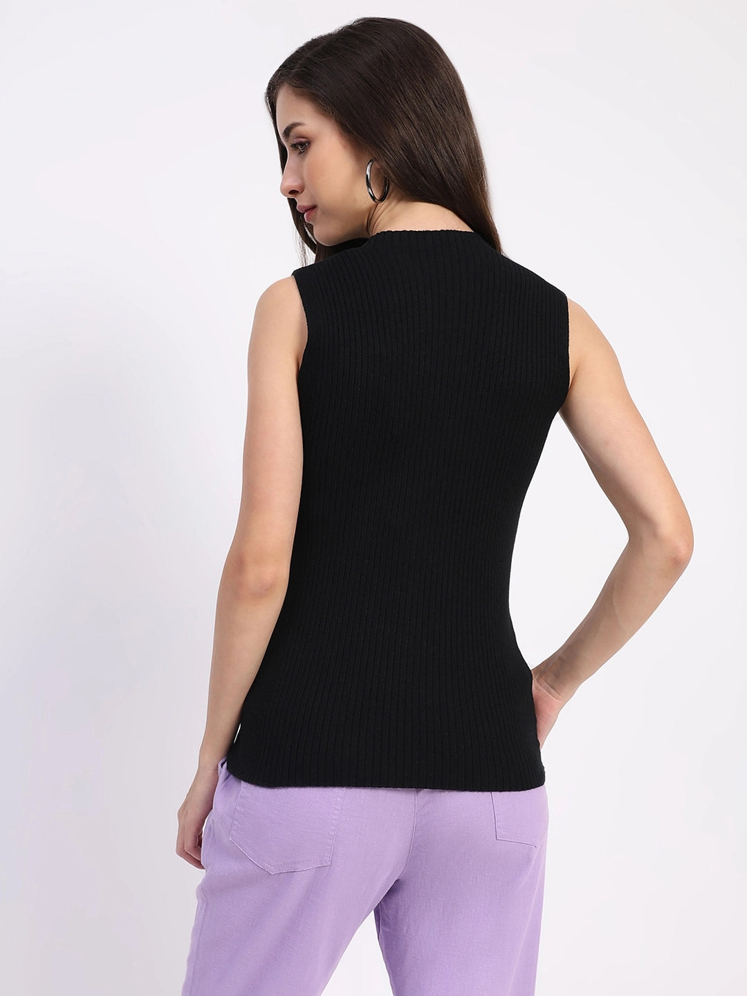 Black Stretchable Knit Skivvy Top - Global Republic