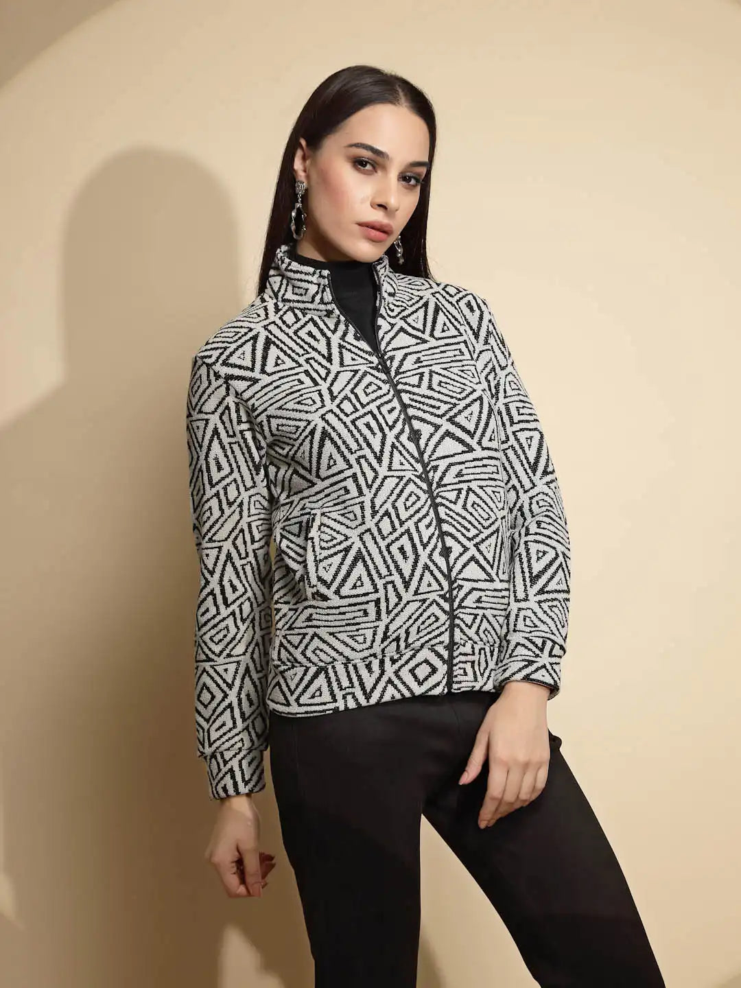 Monochrome Geometric Acrylic Sweatshirt - Global Republic