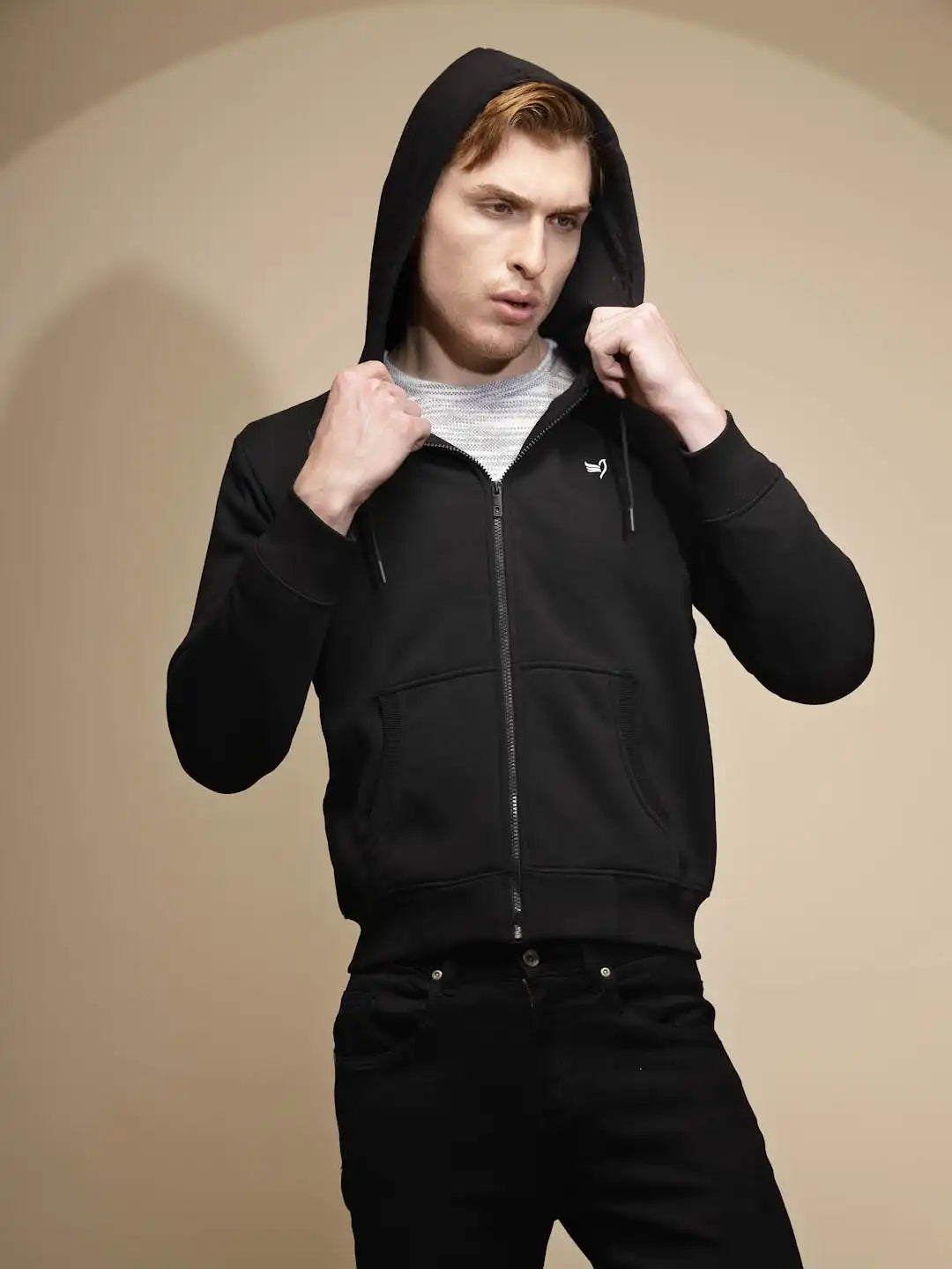 Black Solid Hosiery Hooded Sweatshirt - Global Republic