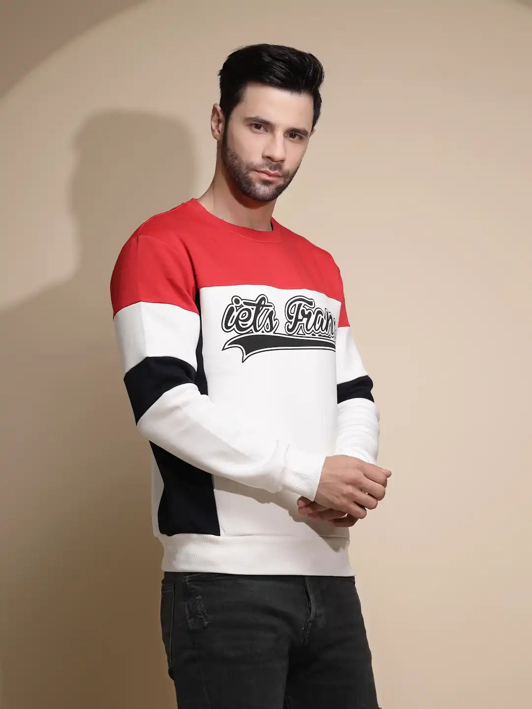 Men Off White Printed Round Neck Full Sleeve Hosiery Sweatshirt - Global Republic