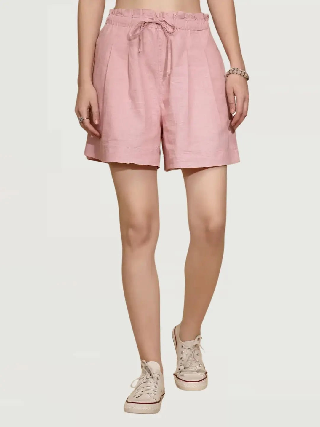 Pink Linen Blend Relaxed Shorts - Global Republic