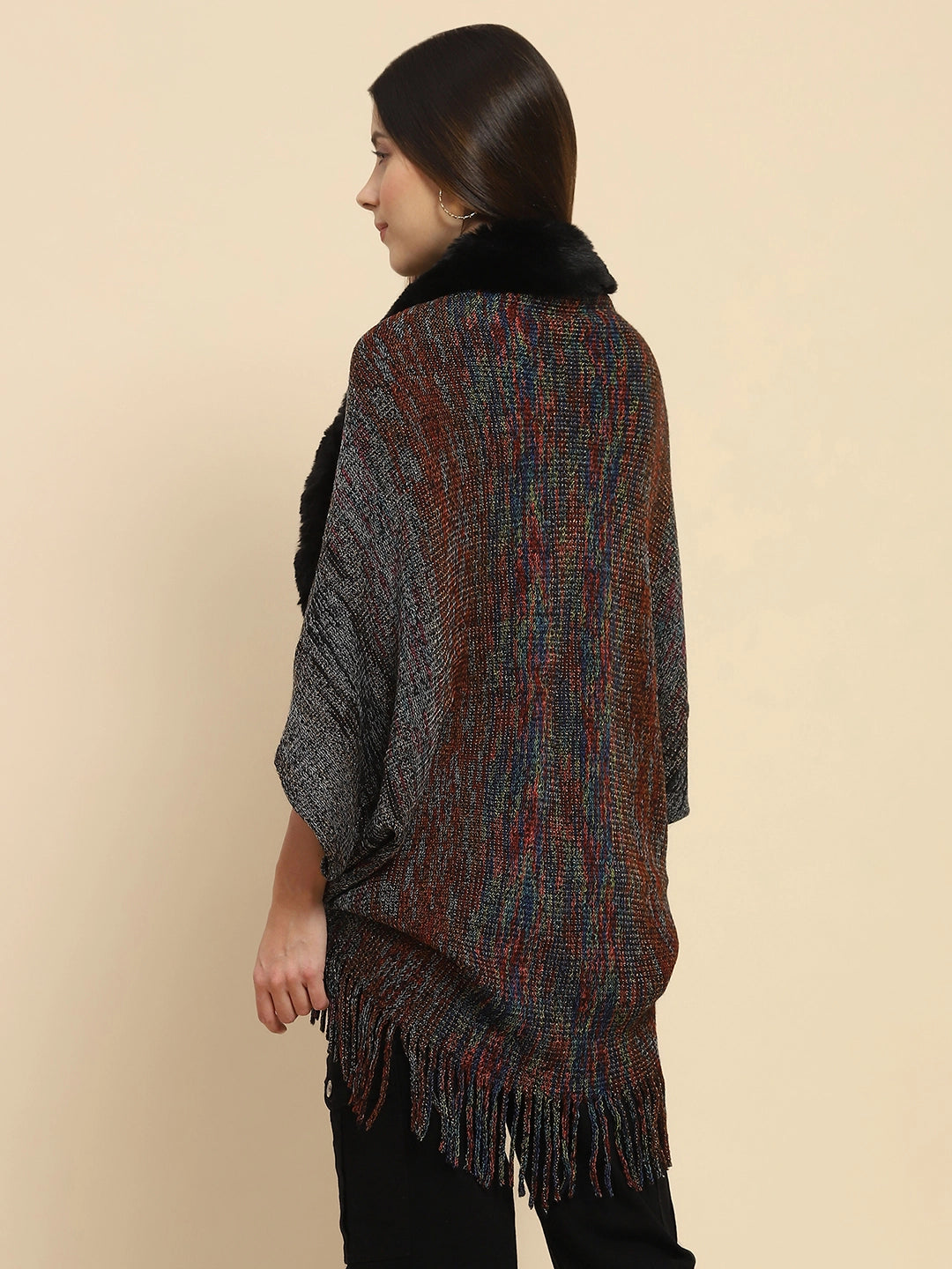 Black Mélange Acrylic Knitted Cape - Global Republic