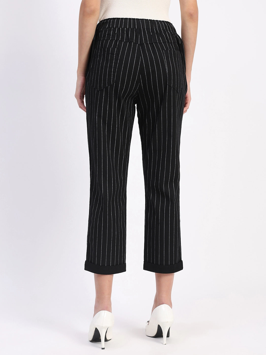 Black Striped Ankle Length Lower - Global Republic
