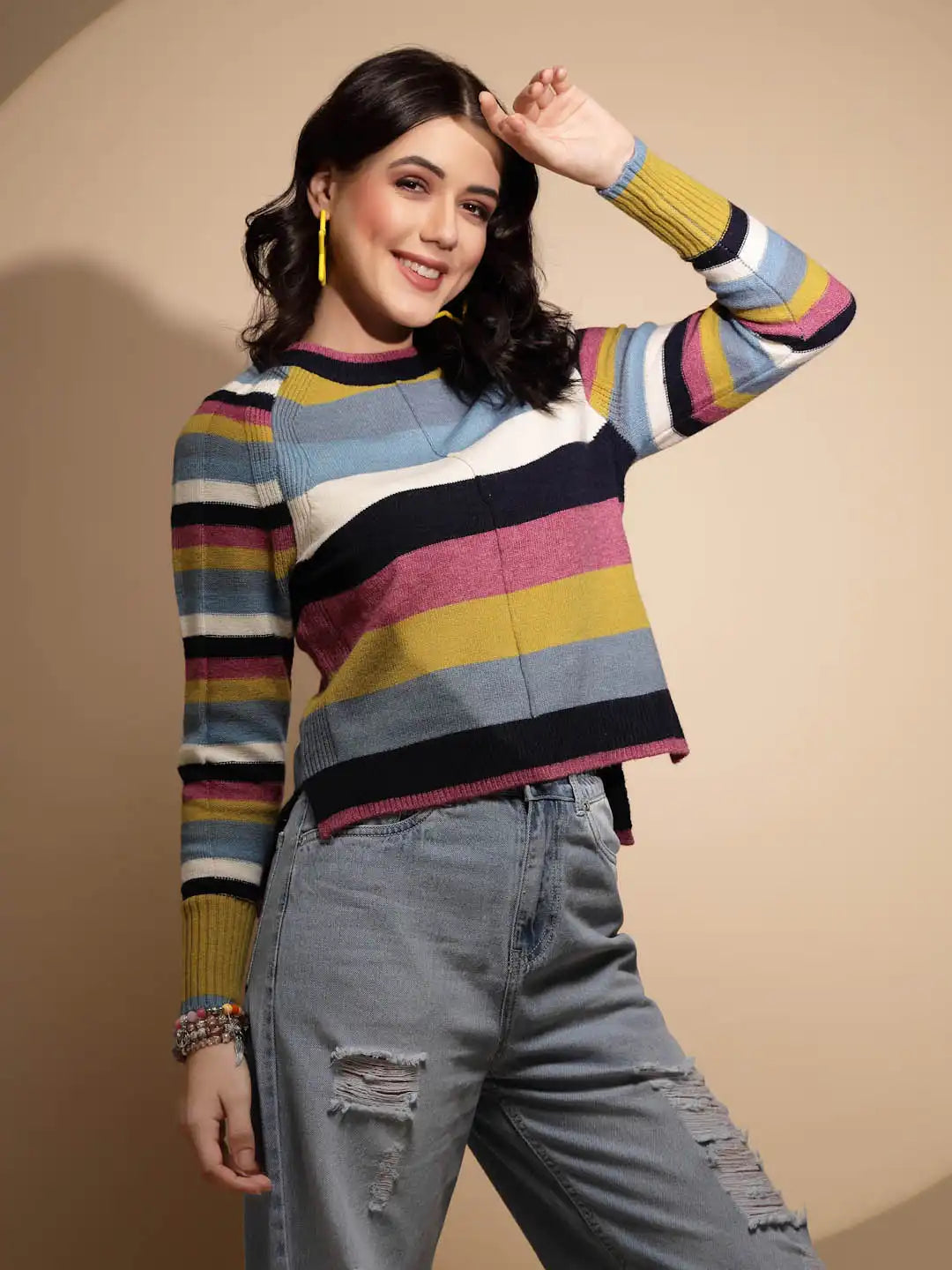 Multicolor Striped Knitted Pullover - Global Republic