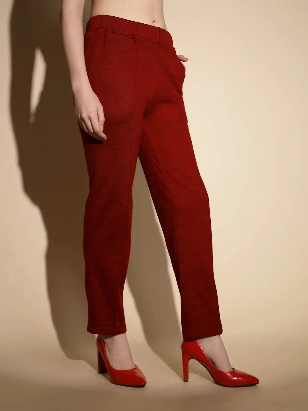 Maroon Solid Straight Cut Low Rise Pants - Global Republic