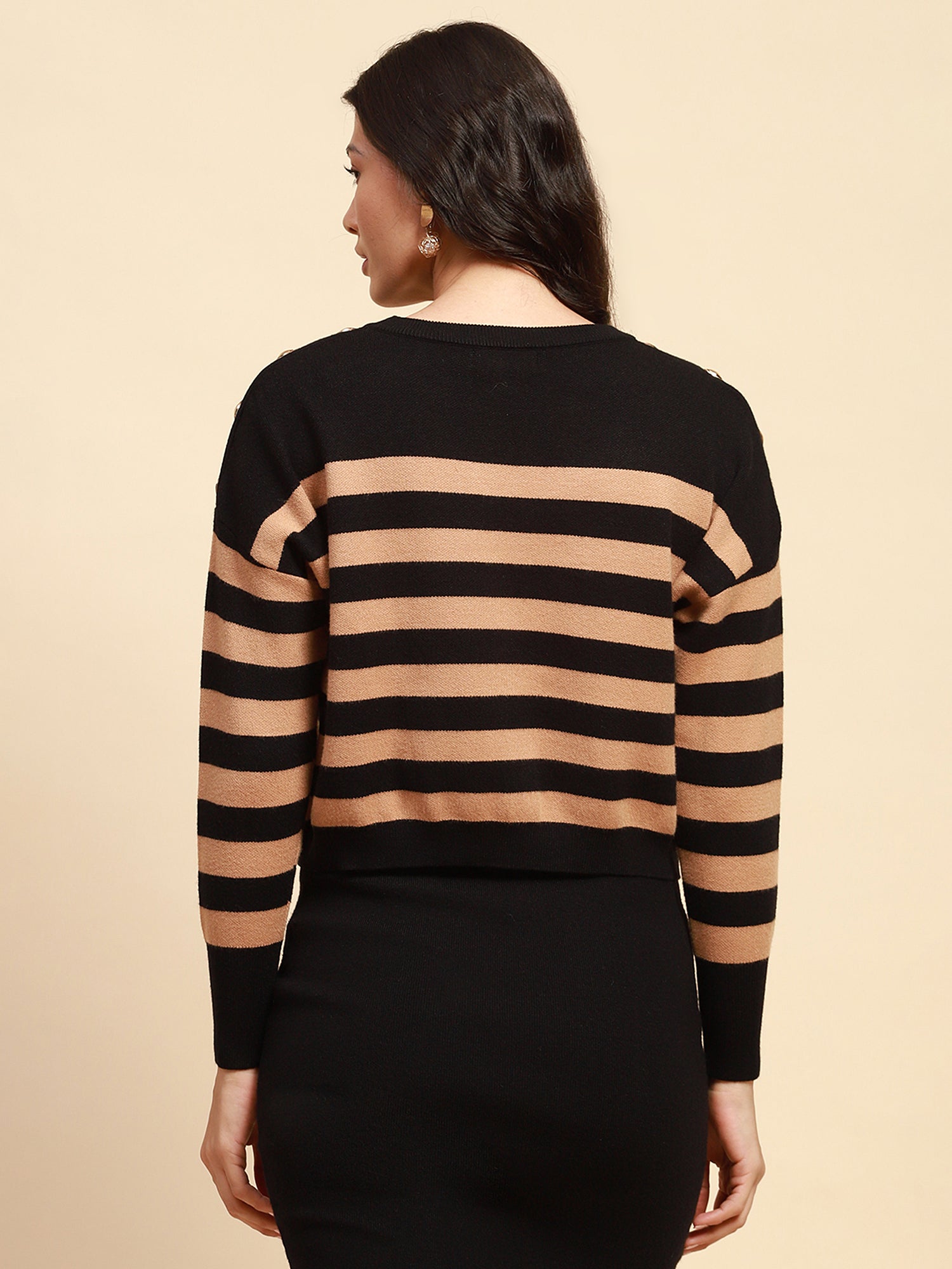 Beige Viscose Blend Boxy Fit Crop Pullover With Dress For Women (Combo Set) -Testing - Global Republic