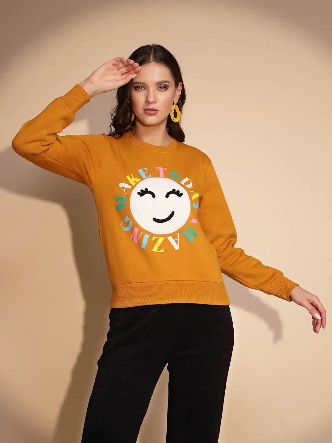 Yellow Round Neck Hosiery Sweatshirt - Global Republic