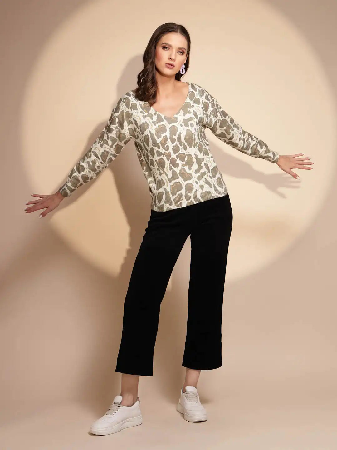 Brown Wool Blend V-Neck Pullover - Global Republic