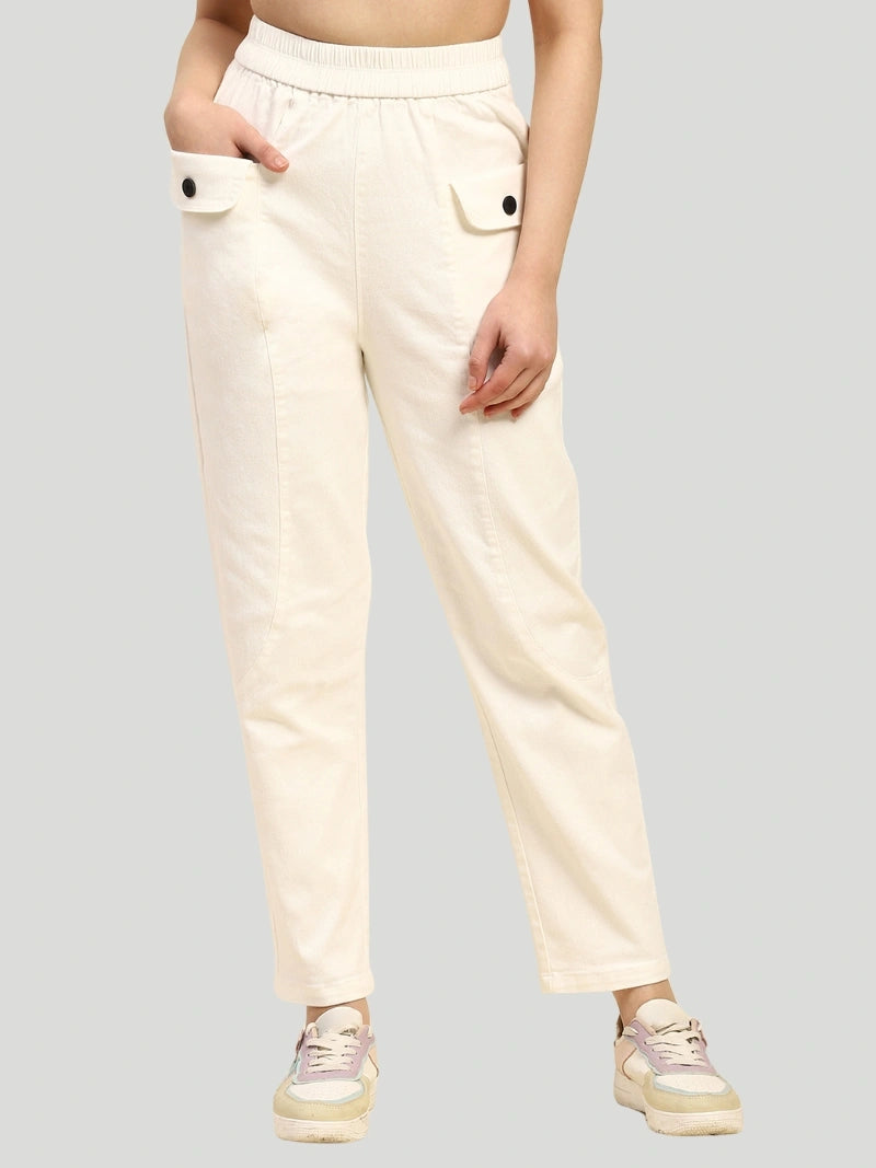 White Cotton Regular Fit Trouser - Global Republic