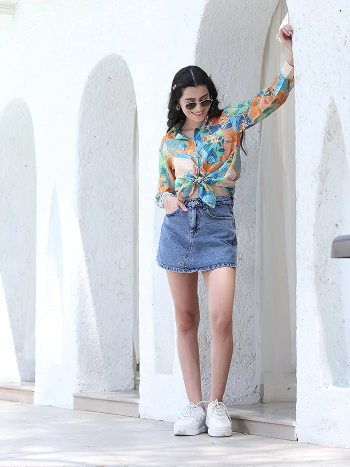 Orange Tropical Print Rayon Blend Shirt - Global Republic