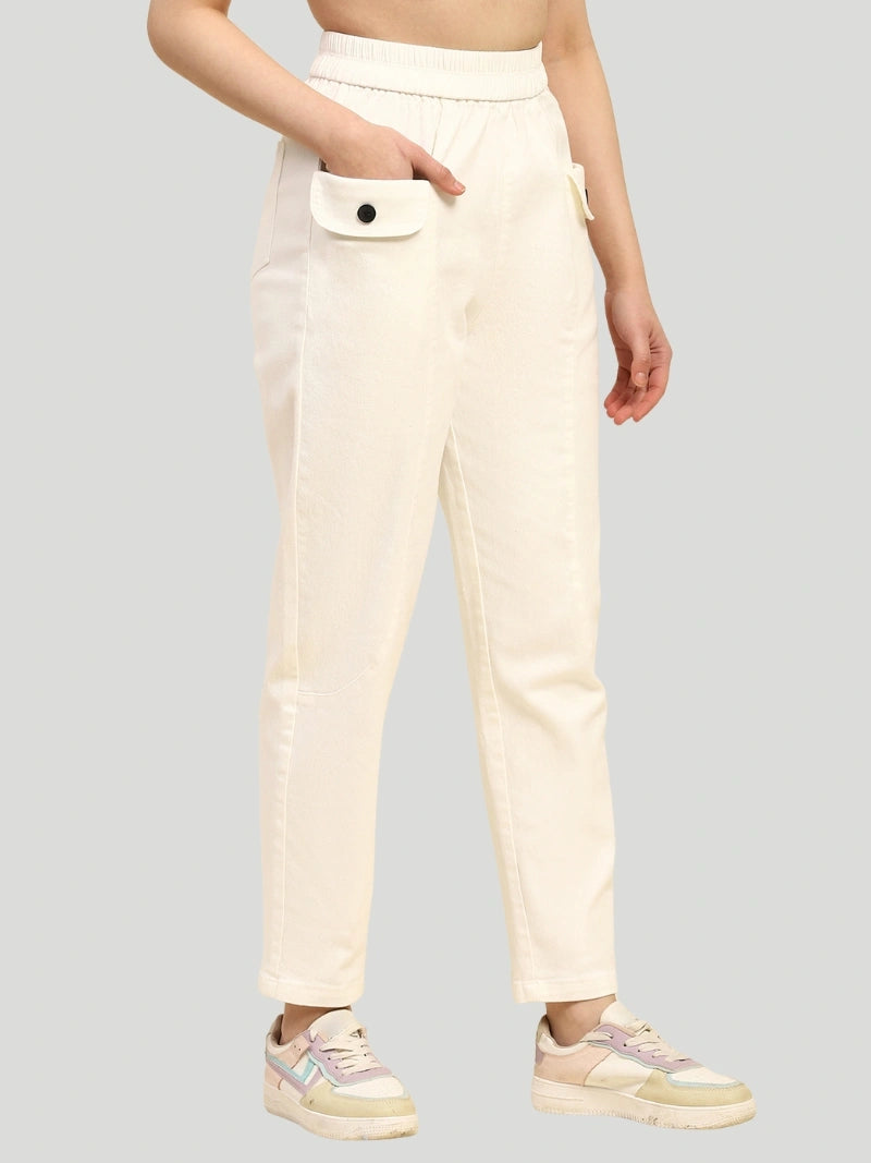White Cotton Regular Fit Trouser - Global Republic