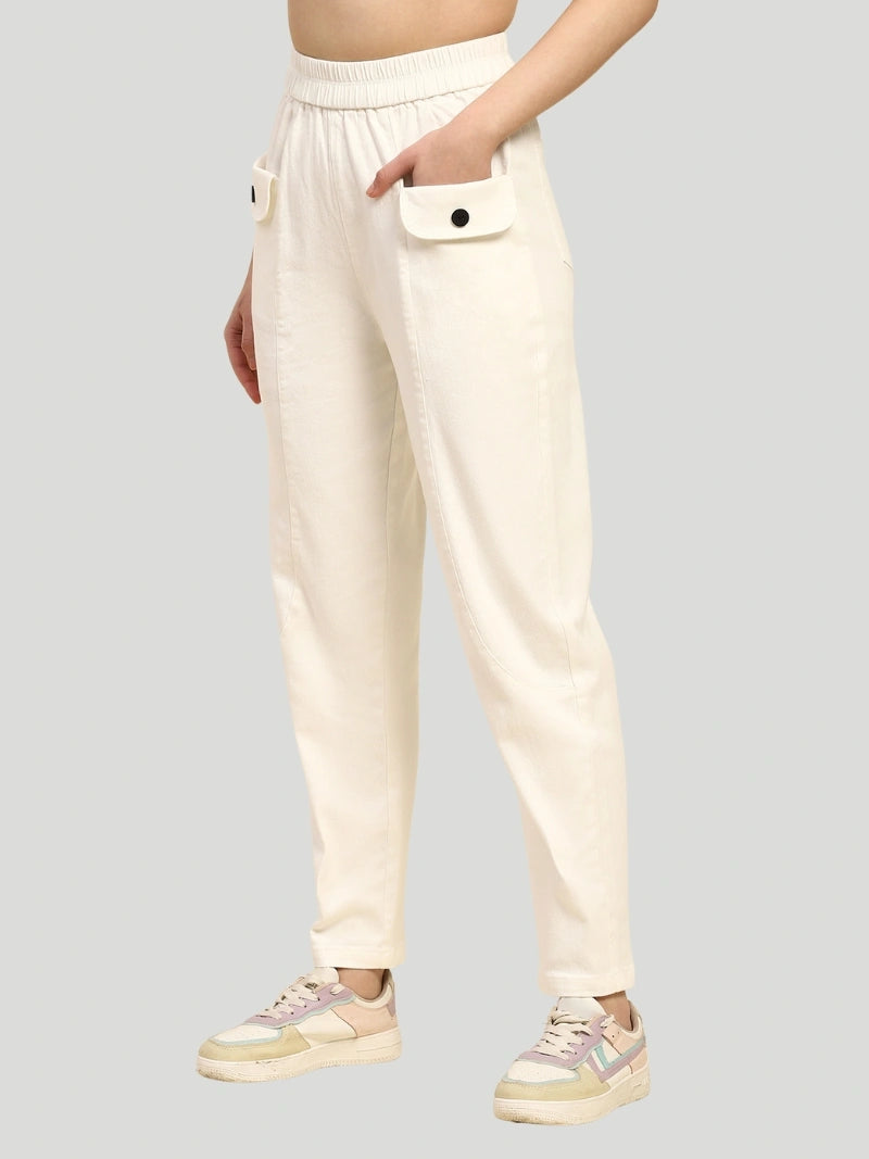 White Cotton Regular Fit Trouser - Global Republic