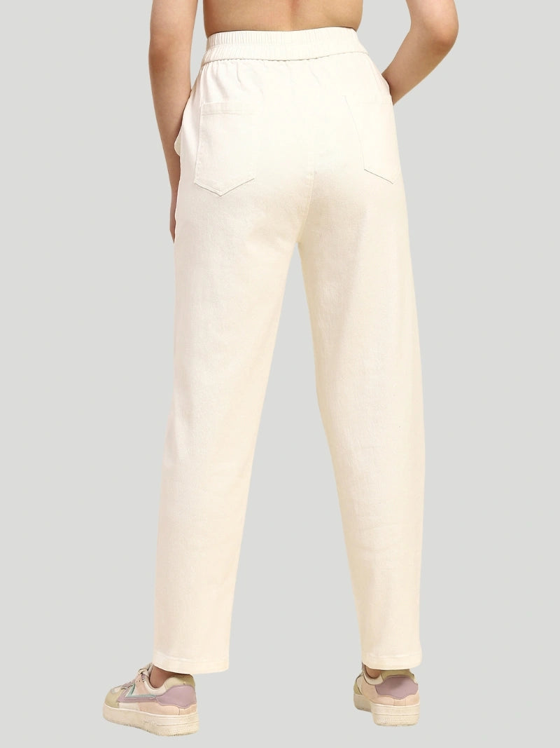 White Cotton Regular Fit Trouser - Global Republic