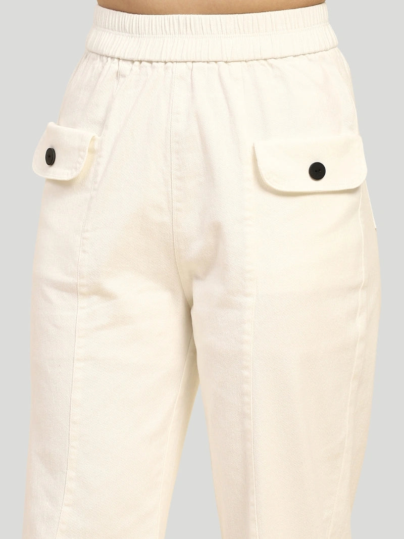 White Cotton Regular Fit Trouser - Global Republic