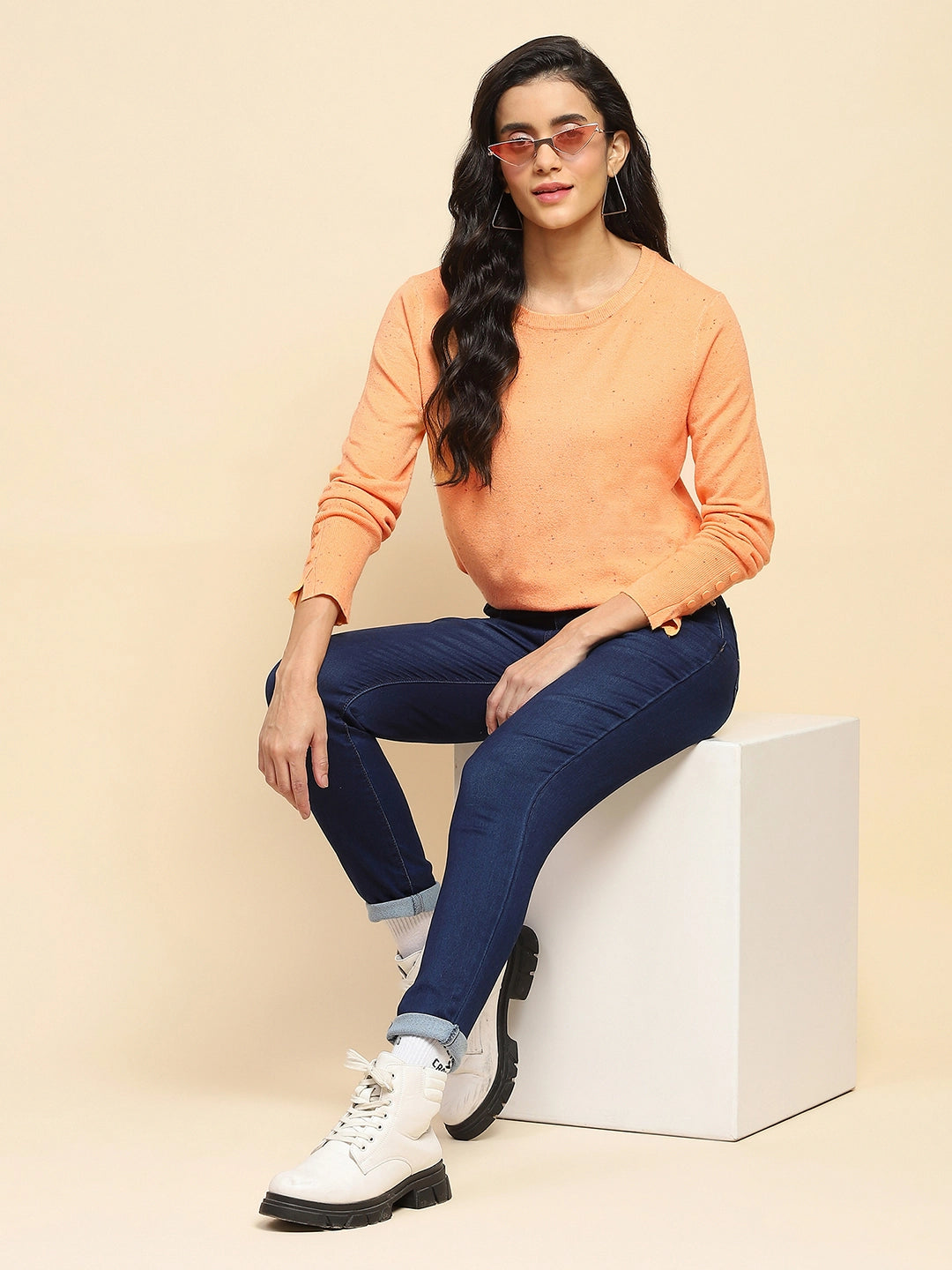 Orange Viscose Blend Pullover - Global Republic