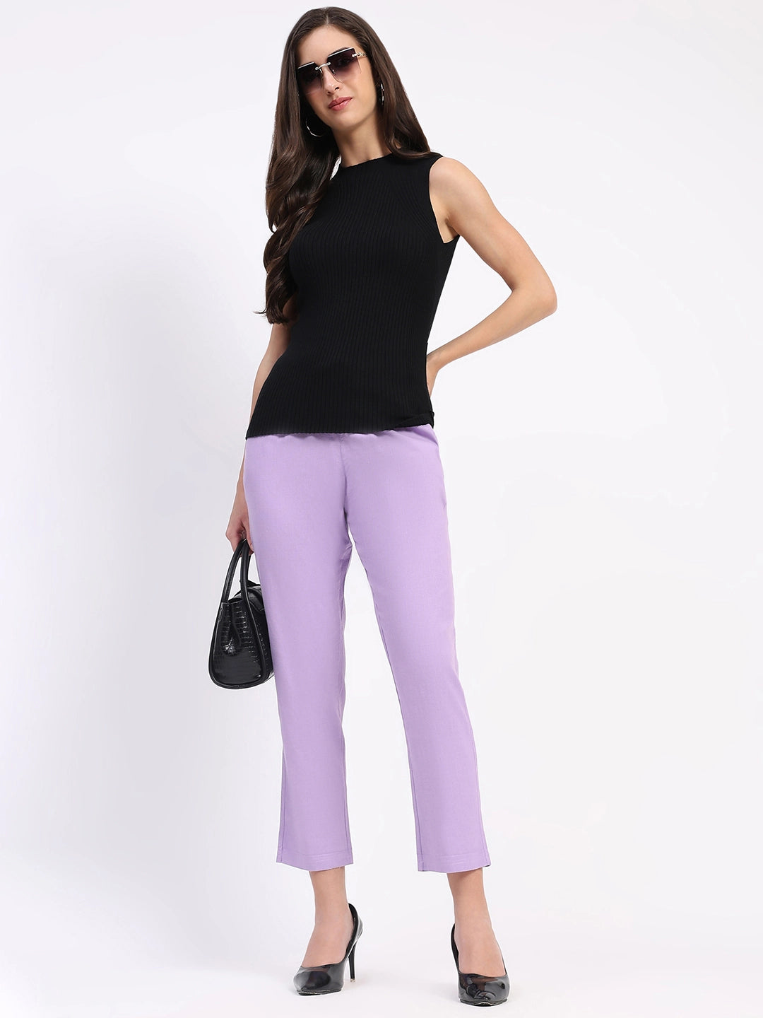 Lilac Cotton Ankle Length Lower - Global Republic