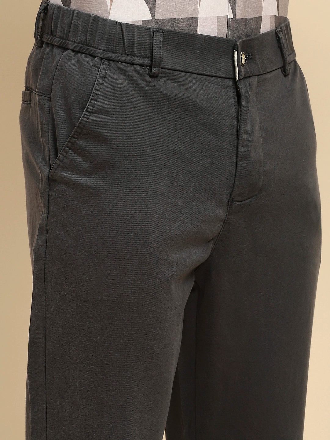 Grey Cotton Blend Slim Trouser - Global Republic