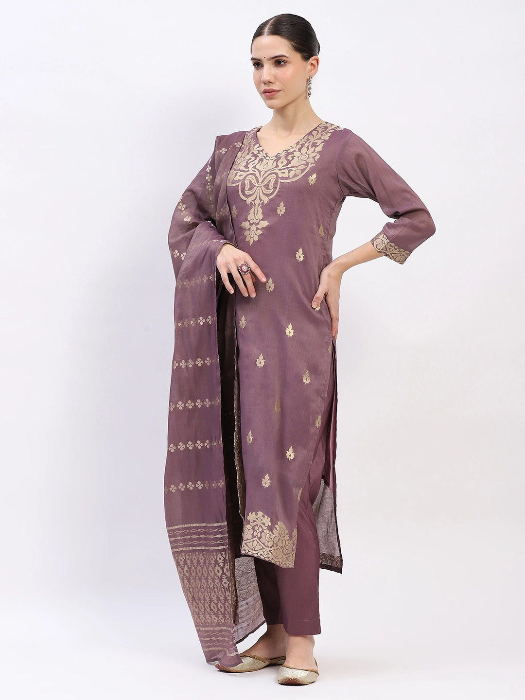 Festive Chanderi Ethnic Suit Set - Global Republic