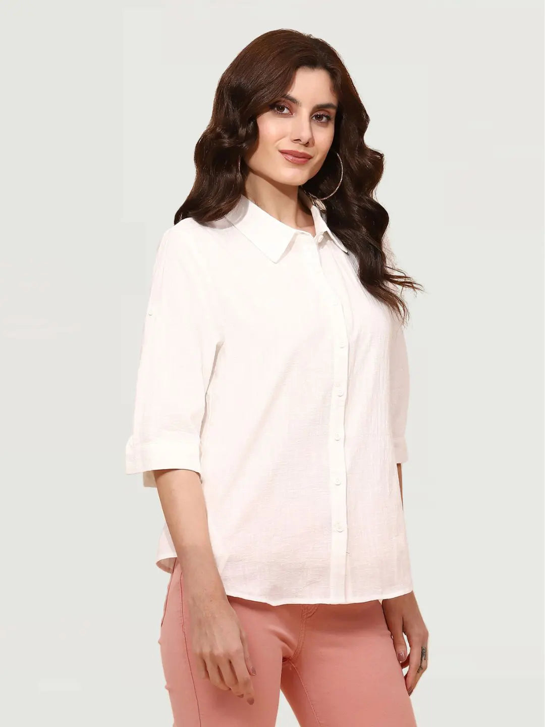White Cotton Blend Regular Fit Shirt - Global Republic