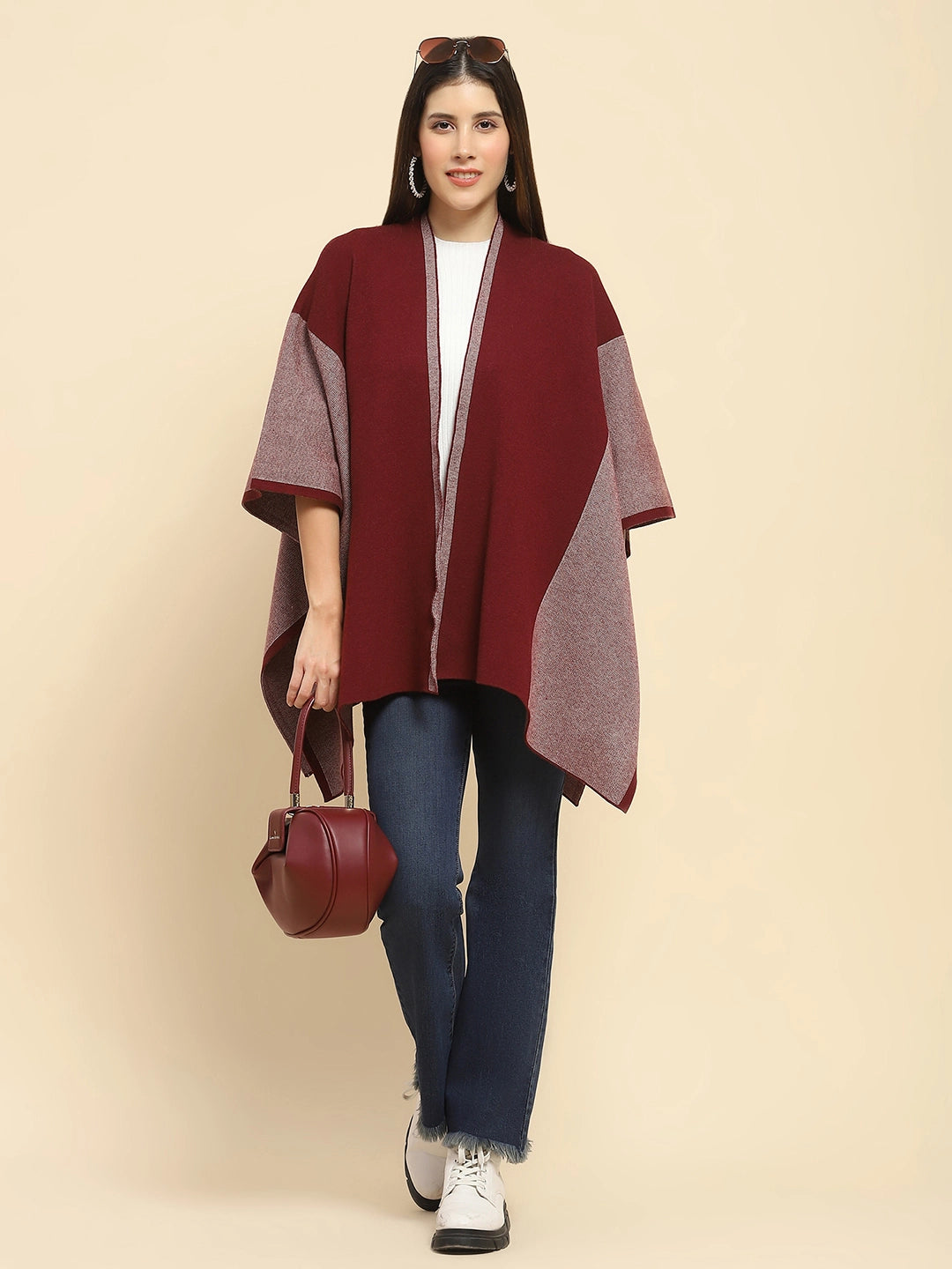Maroon Wool Blend Winter Shrug - Global Republic