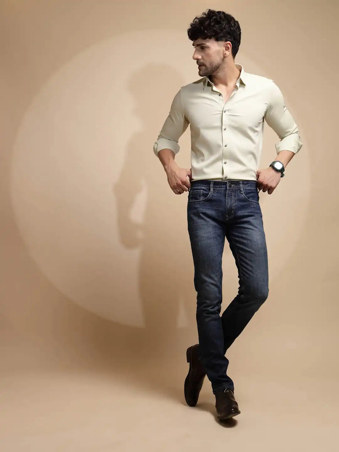 Medium Blue Solid Cotton Blend Jeans - Global Republic