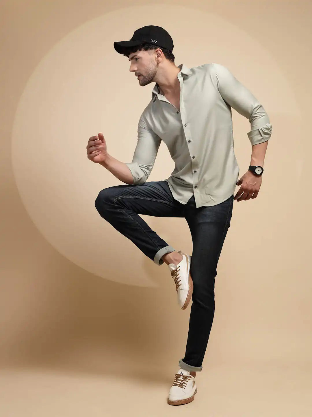 Grey Solid Cotton Blend Shirt - Global Republic