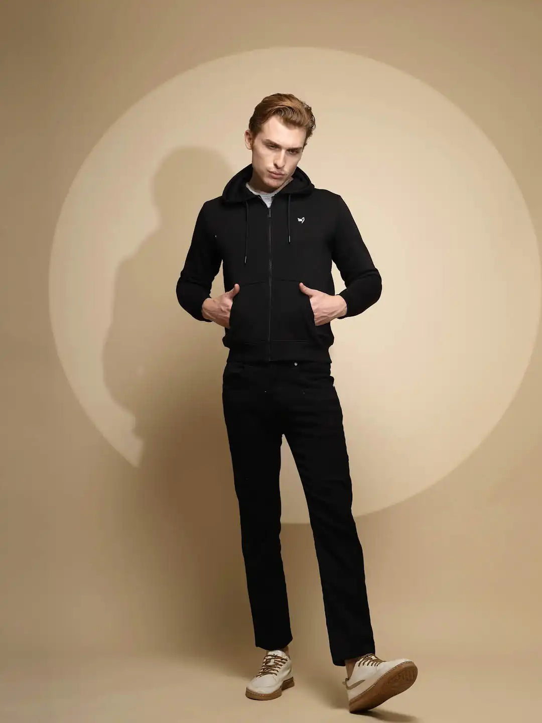 Black Solid Hosiery Hooded Sweatshirt - Global Republic