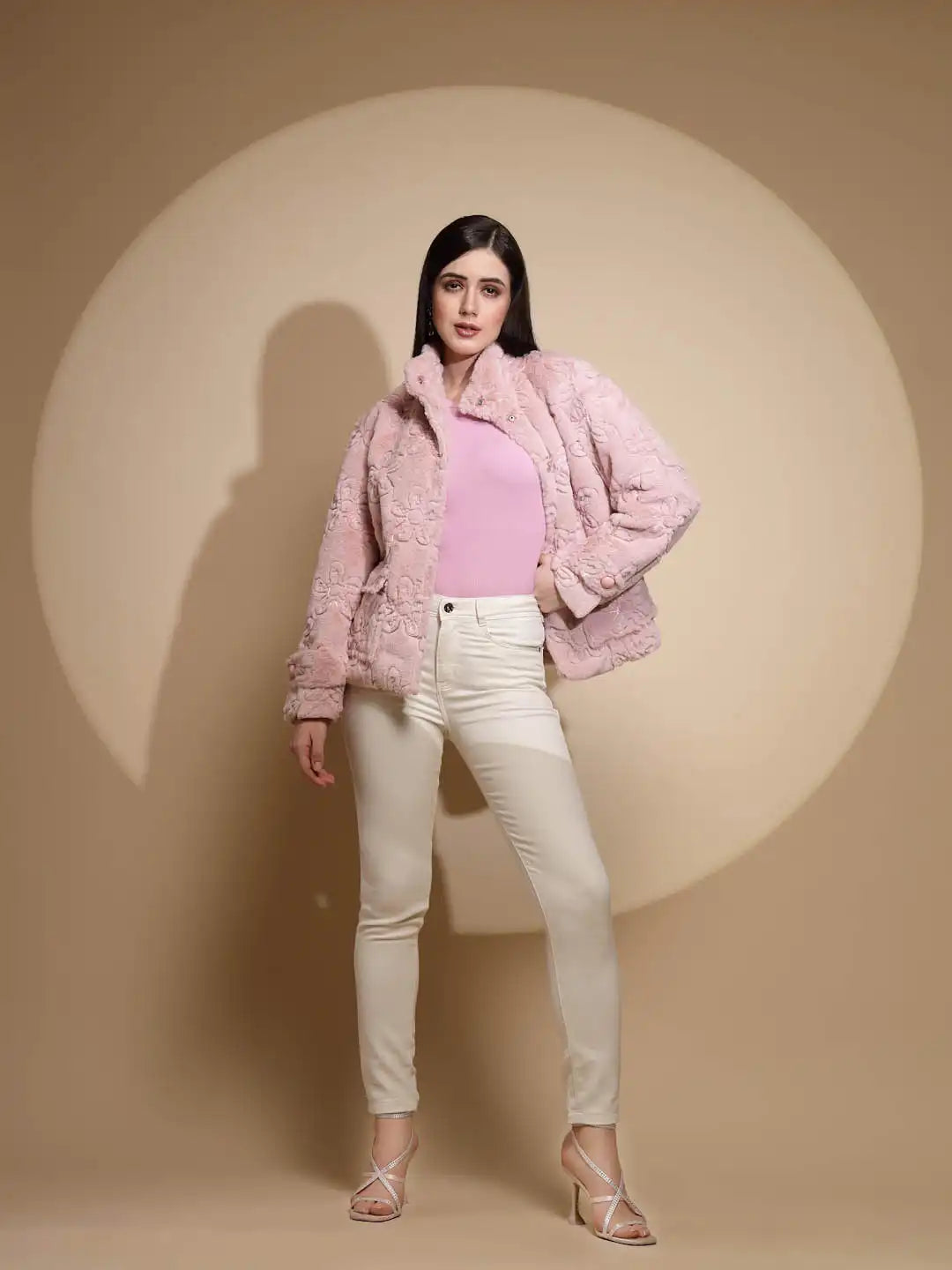 Pink Embroidered Woolen Jacket - Global Republic