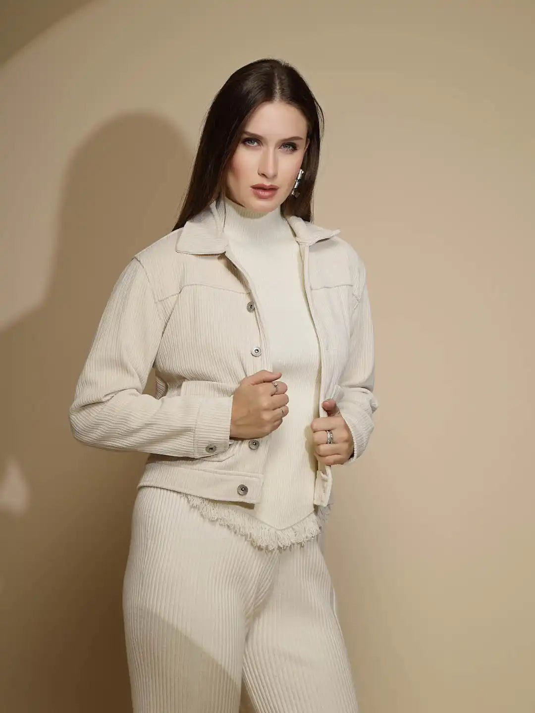 Beige Corduroy Suede Jacket - Global Republic