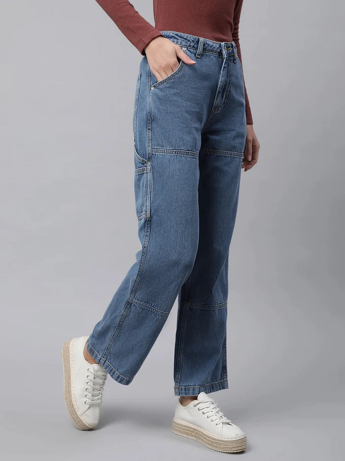 Blue Straight Leg High Rise Jeans - Global Republic