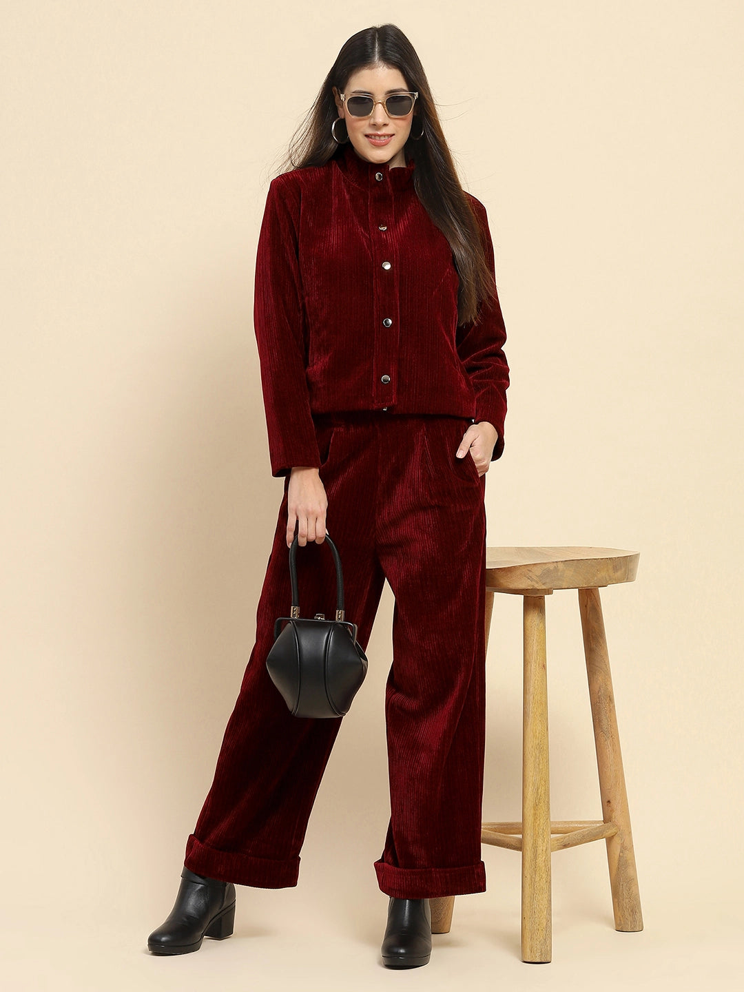 Wine Solid Loose Fit Lower - Global Republic