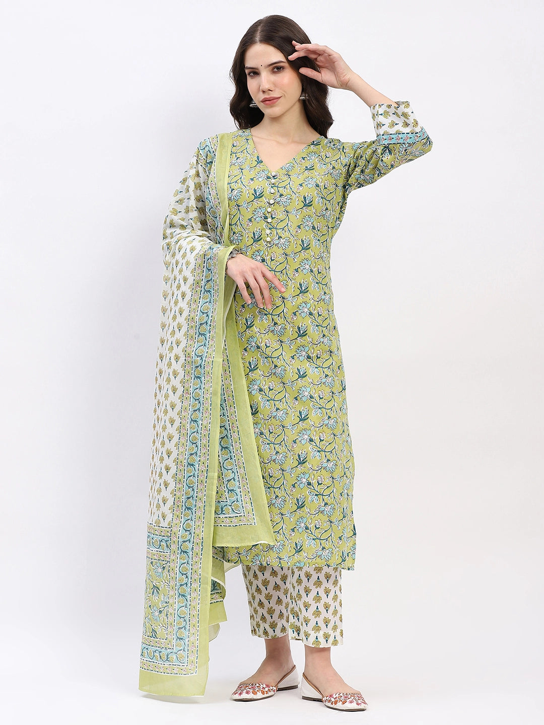 Floral Printed Cotton Kurta Set - Global Republic