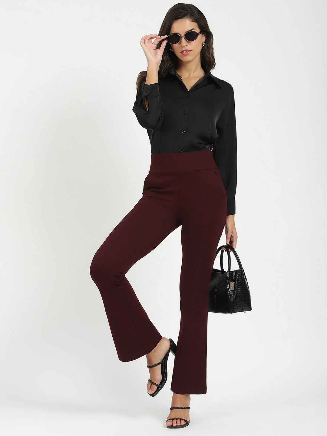 Burgundy Stretchable Bootcut Trouser - Global Republic