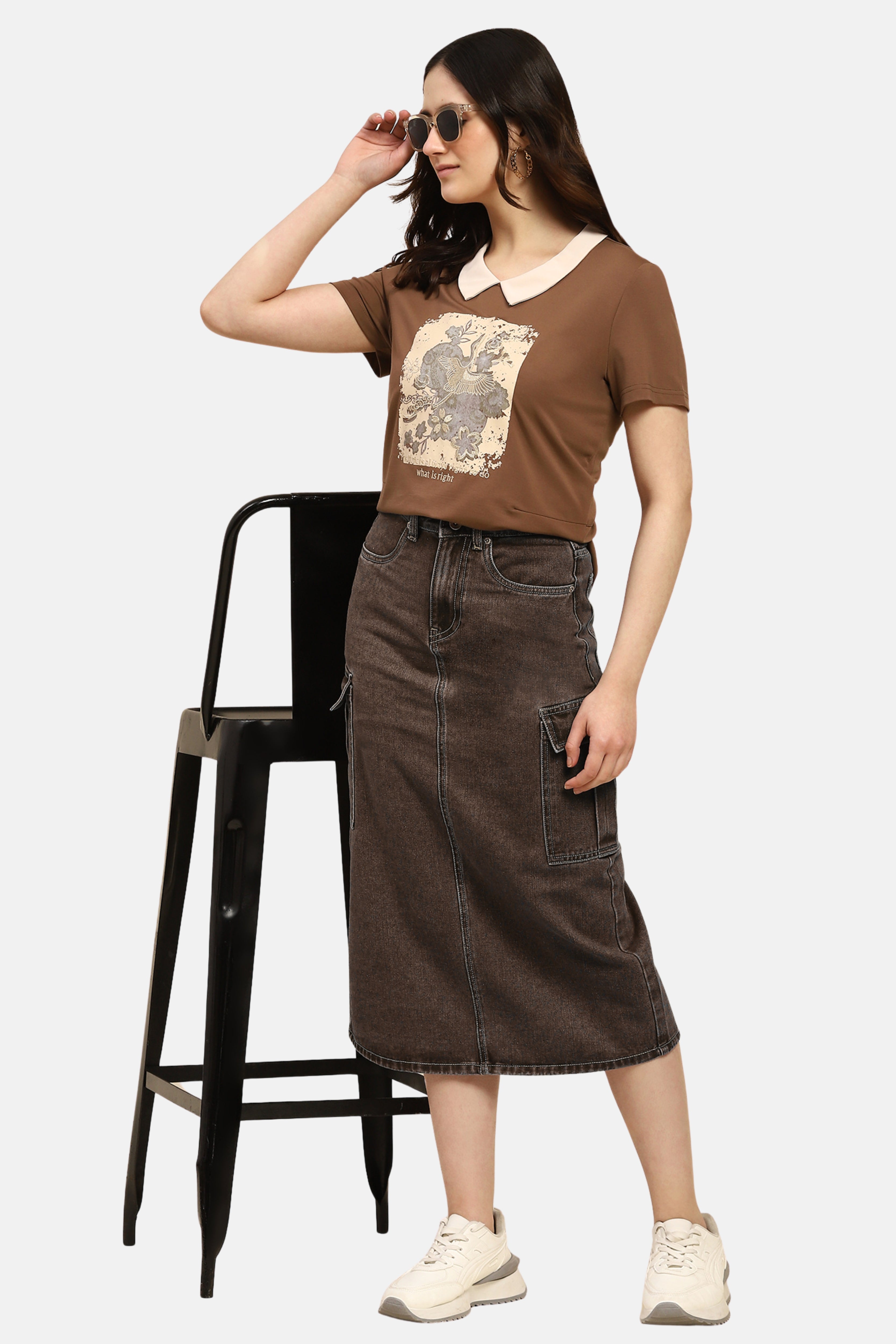 Brown Motivational Quote Viscose Top