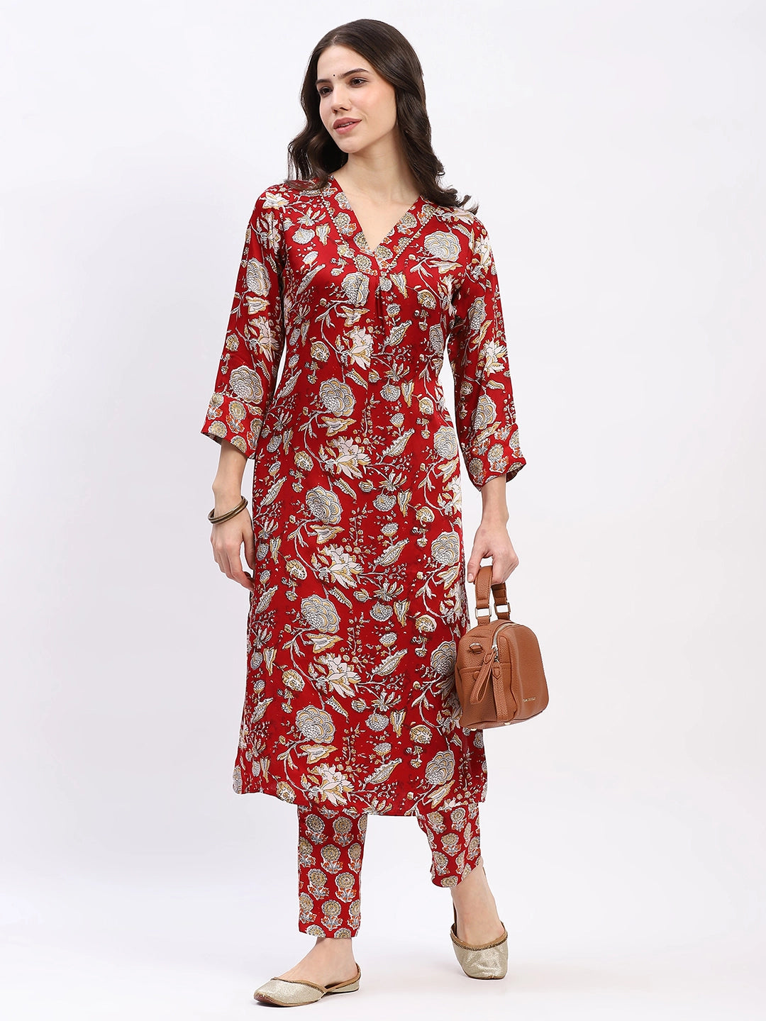 Floral Elegance Red Kurta Set - Global Republic