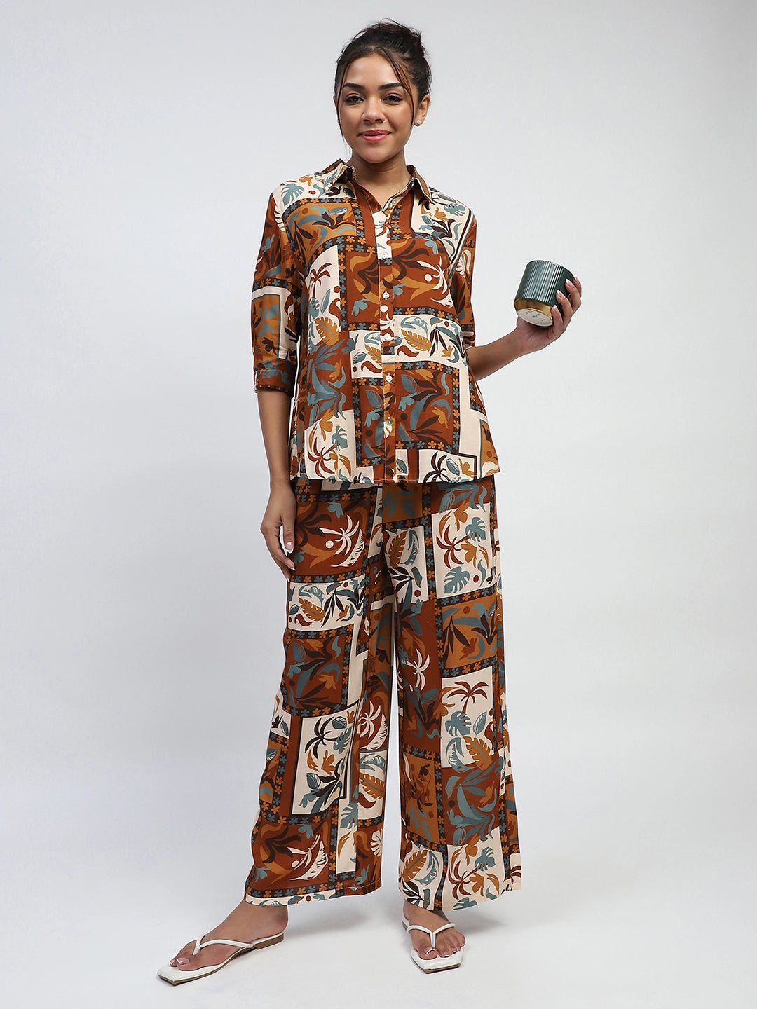 Brown Digital Print Rayon Nightsuit - Global Republic