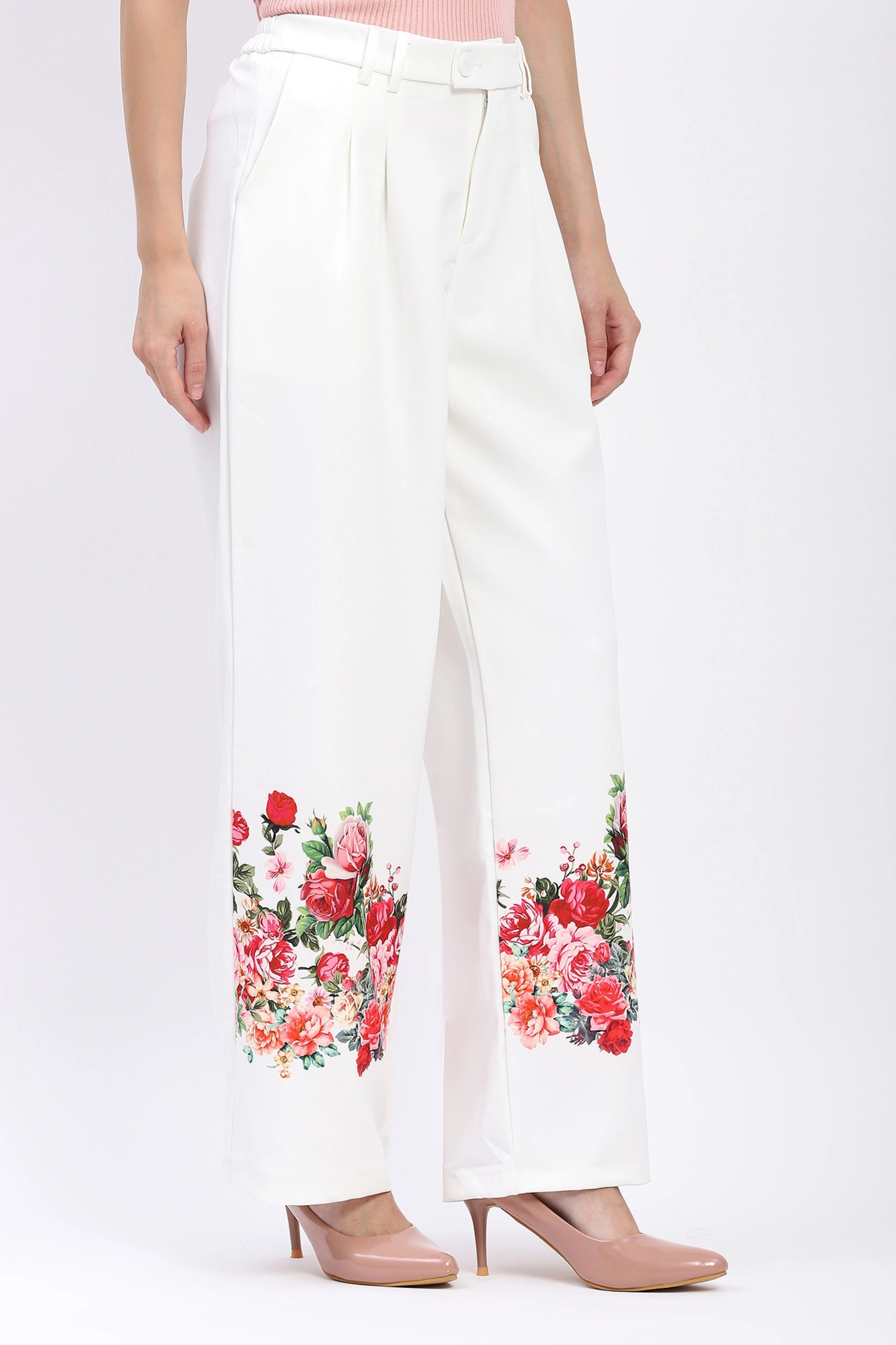 Elegant Floral Straight-Fit Trousers