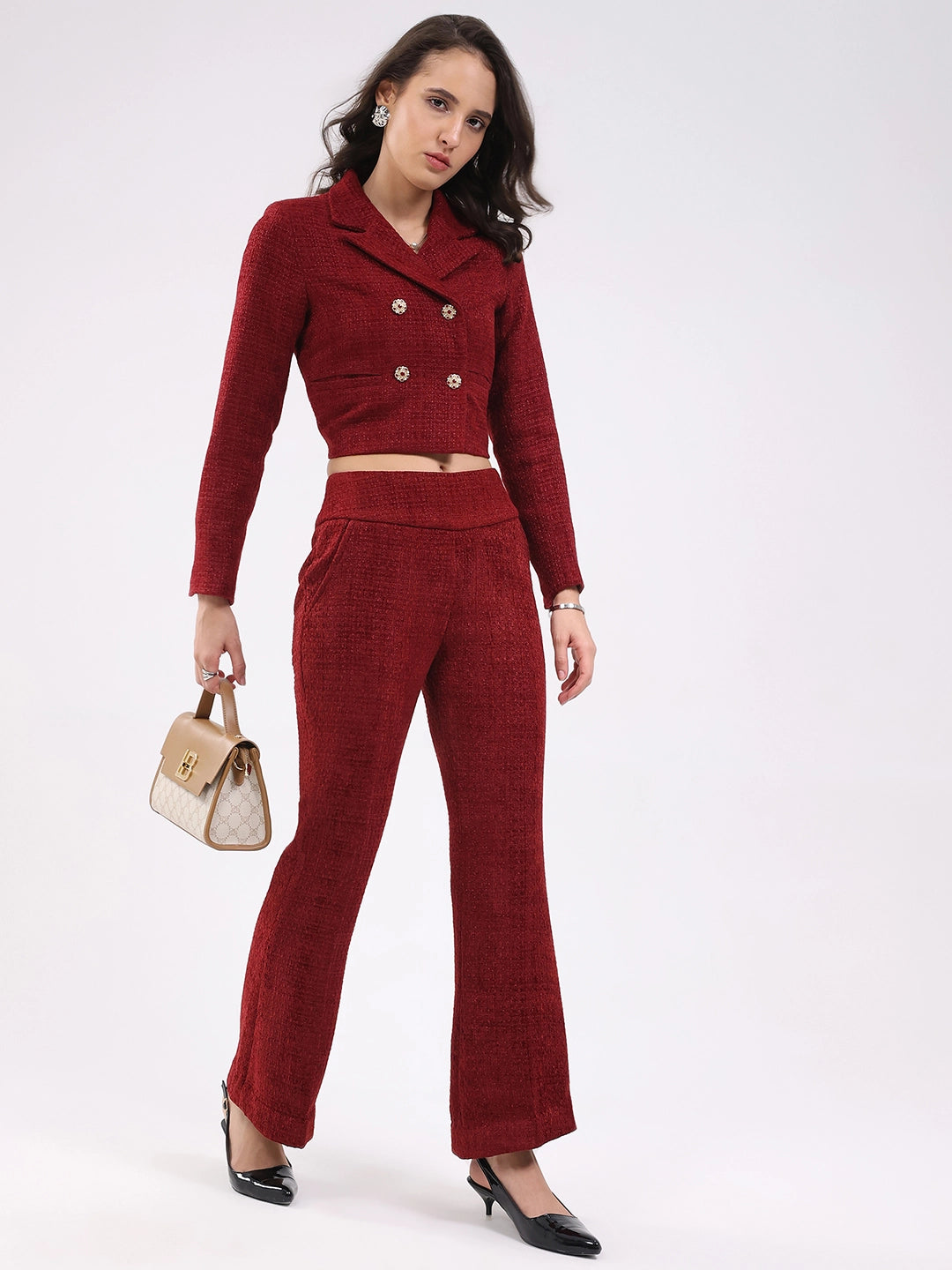 Maroon Wool Blend Co-ord Set - Global Republic