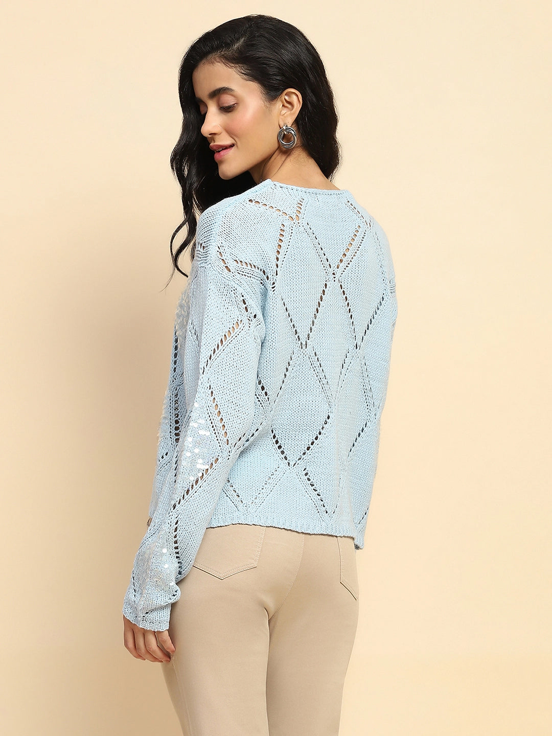 Blue Acrylic Relaxed Fit Winter Pullover - Global Republic
