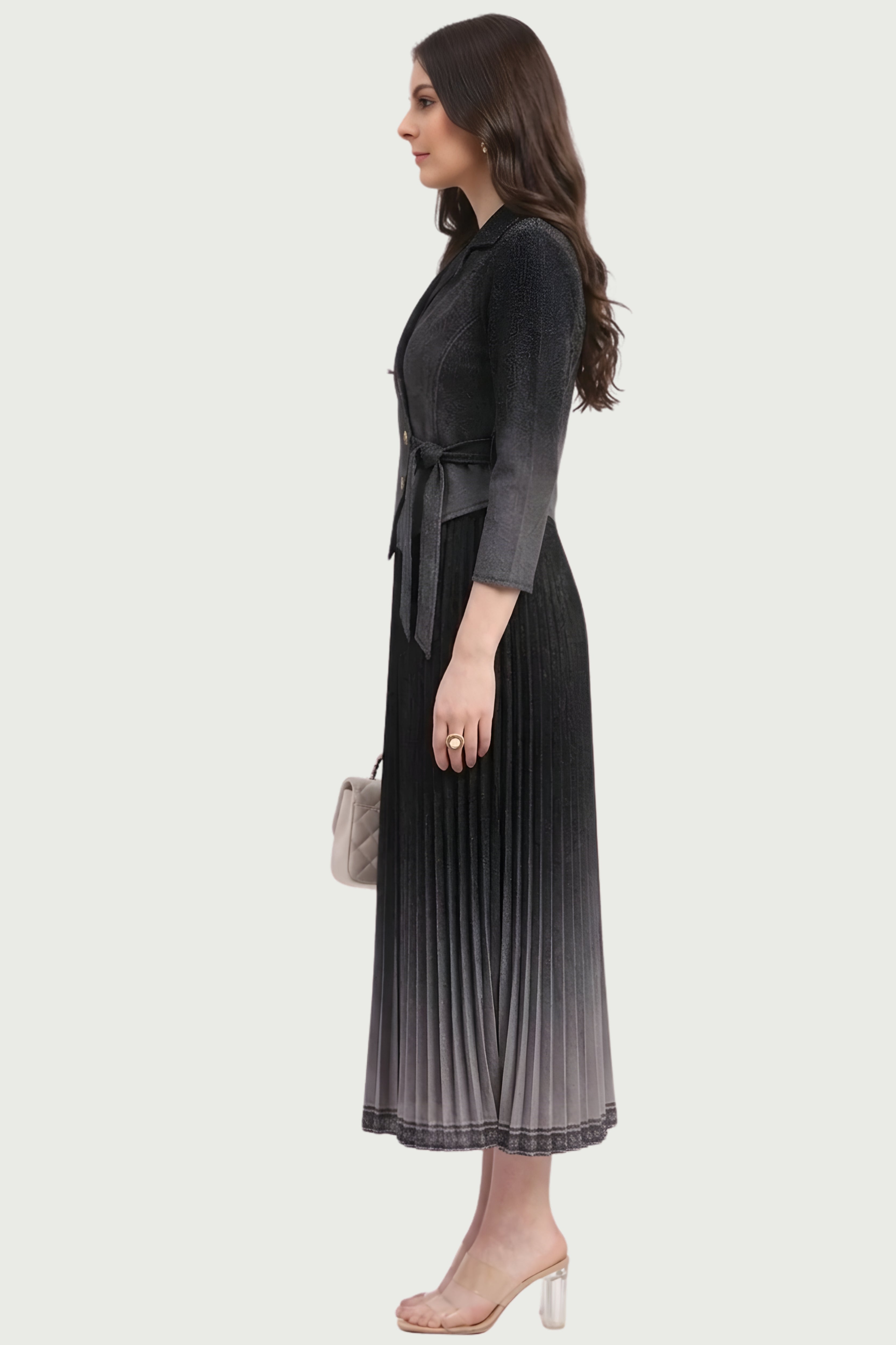 Black Pleated Midi Dress