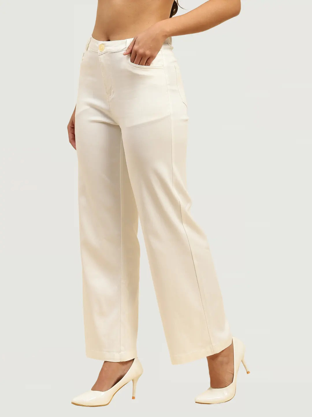 White Stretchable Loose Fit Trouser - Global Republic