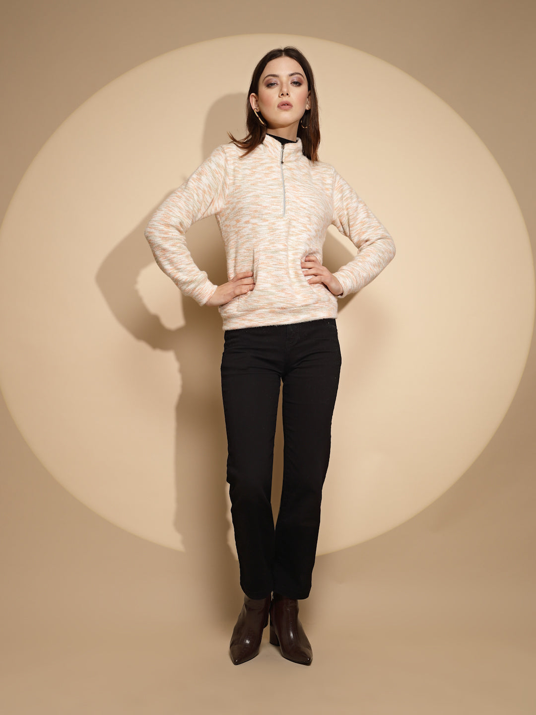 White & Orange Abstract Acrylic Sweatshirt - Global Republic