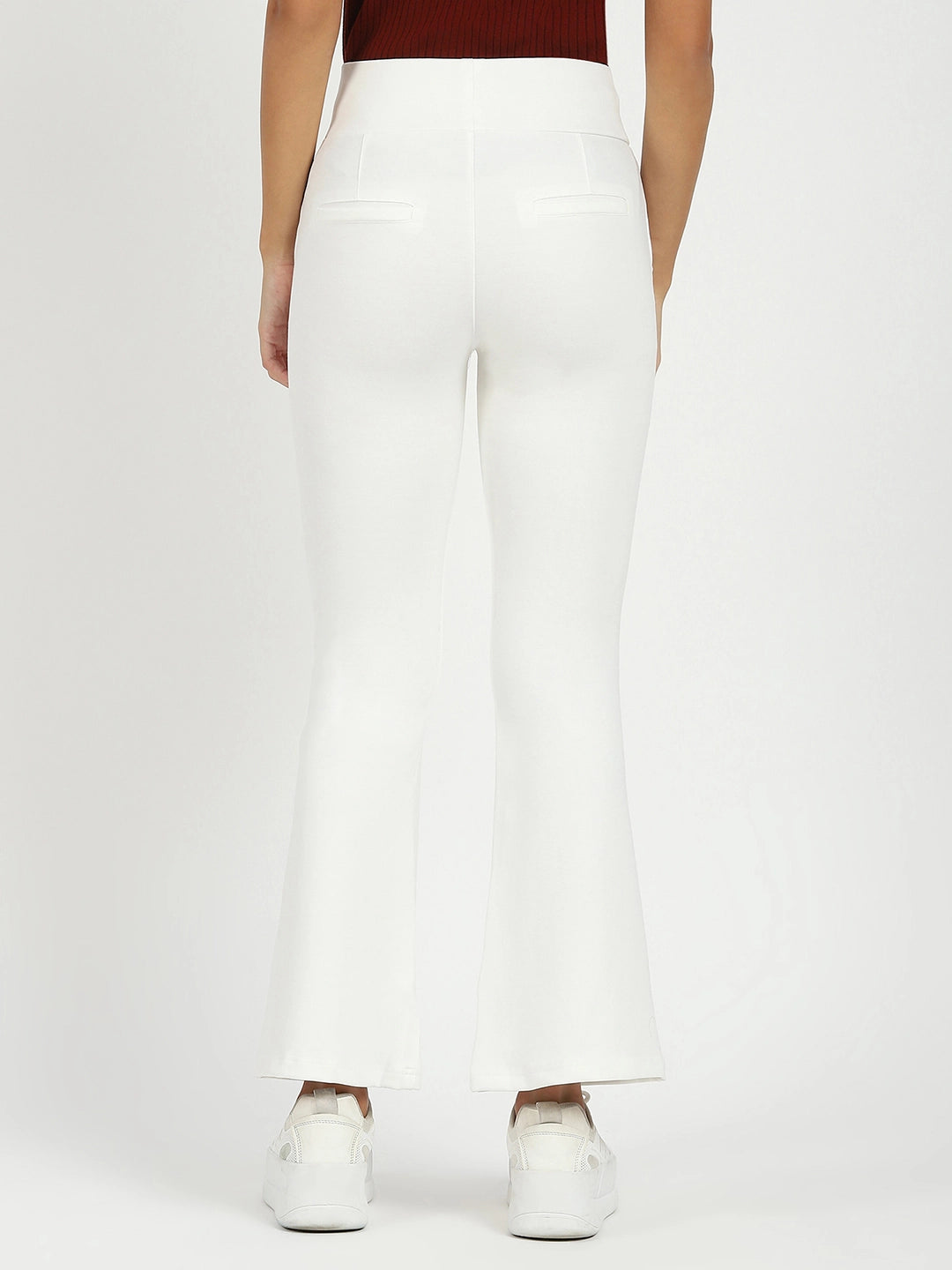 White Stretchable Bootcut Trousers - Global Republic