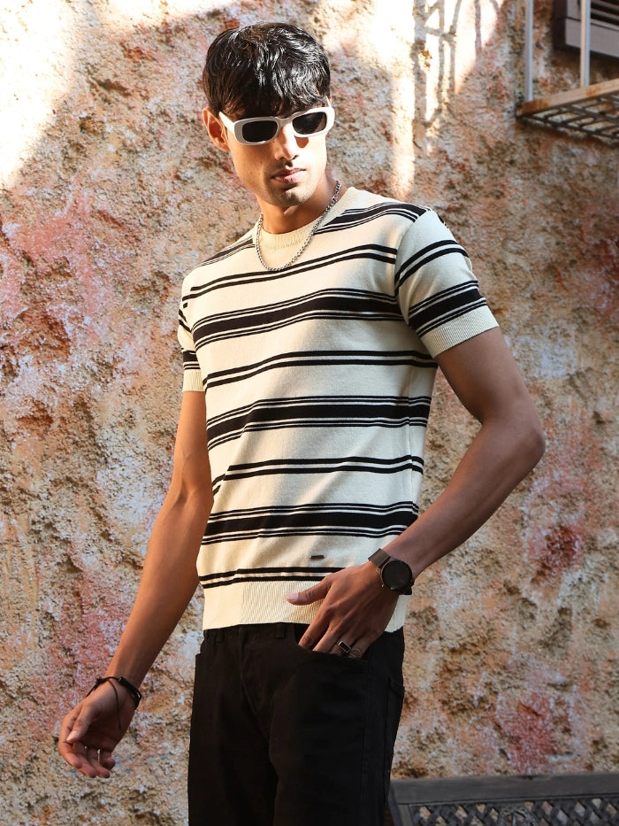 Striped Knitted Cotton T-Shirt - Global Republic
