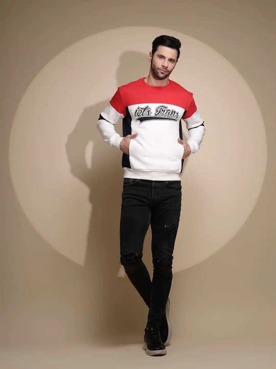 Men Off White Printed Round Neck Full Sleeve Hosiery Sweatshirt - Global Republic